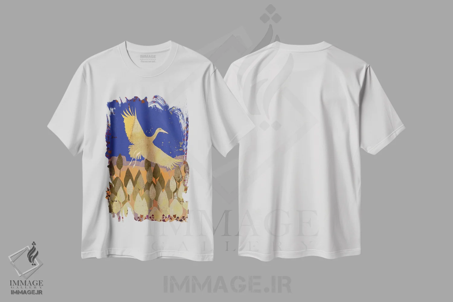 تیشرت سفید طرح دار پرواز، هنر دیجیتال اثر کلر وست وود | فروشگاه ایماژ