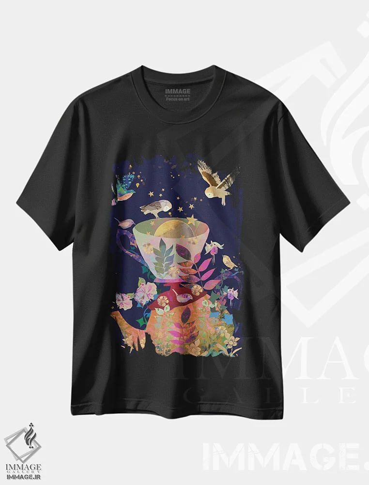 تیشرت مشکی طرح دار پُر تا لب، هنر دیجیتال اثر کلر وست وود | فروشگاه ایماژ