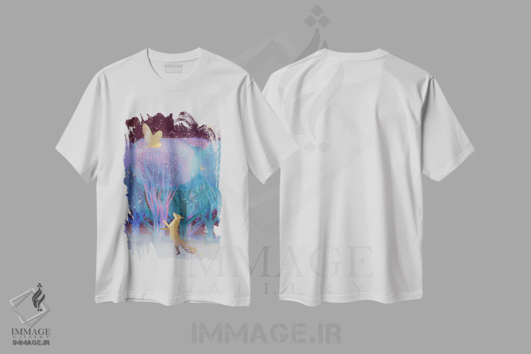 تیشرت سفید طرح دار آبی روباهی، هنر دیجیتال اثر کلر وست وود | فروشگاه ایماژ