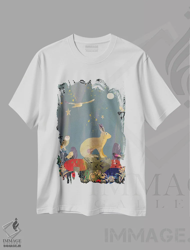 تیشرت سفید طرح دار خرگوش صحرایی، هنر دیجیتال اثر کلر وست وود | فروشگاه ایماژ