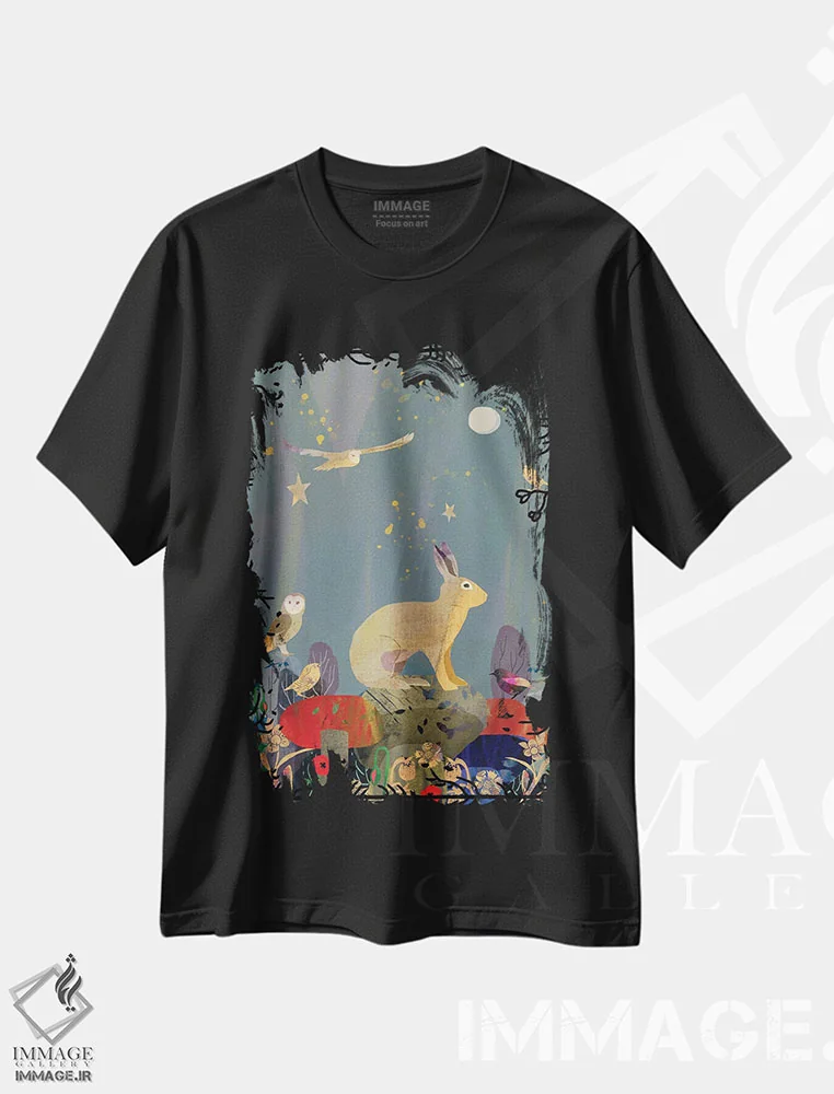 تیشرت مشکی طرح دار خرگوش صحرایی، هنر دیجیتال اثر کلر وست وود | immage.ir