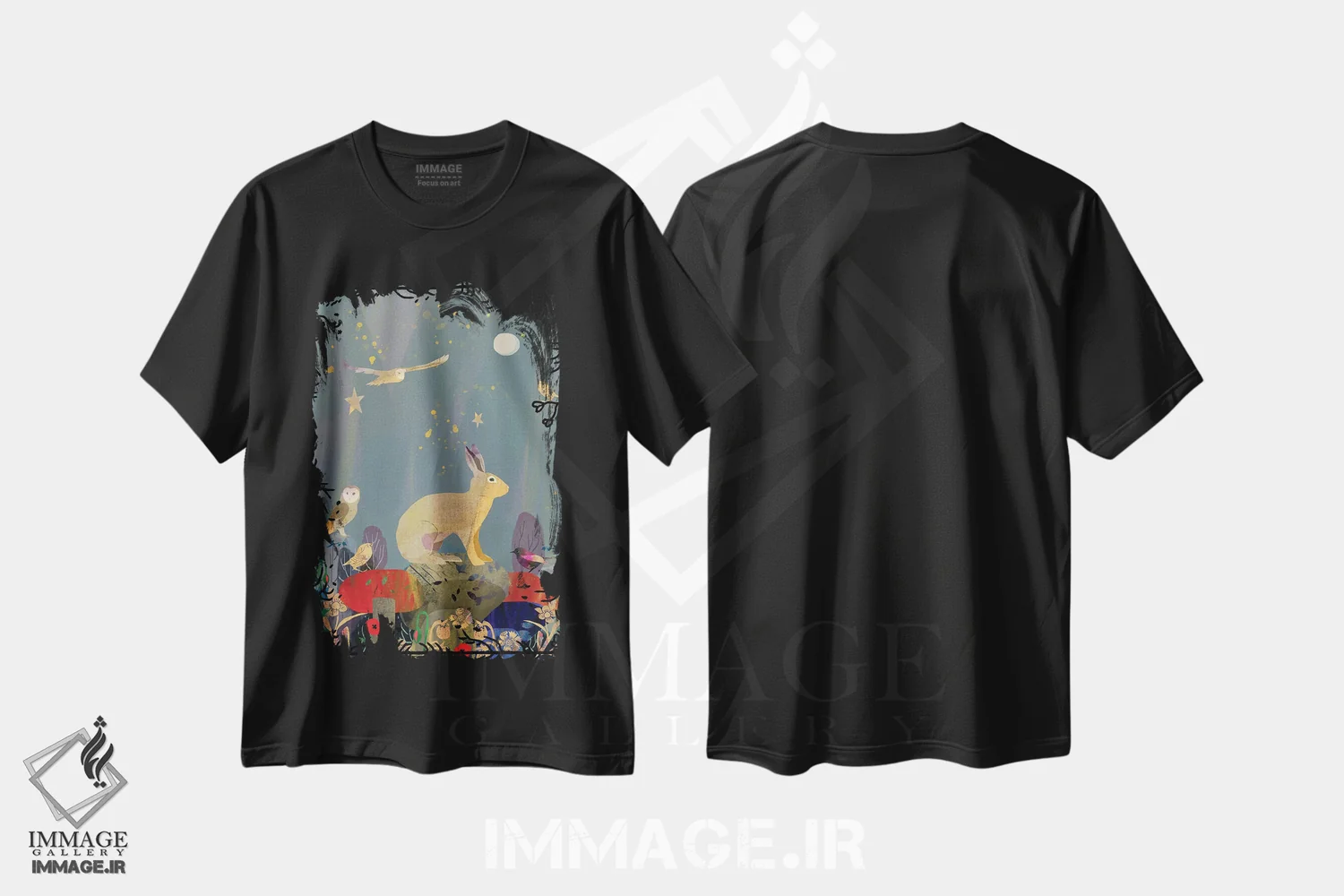 تیشرت مشکی طرح دار خرگوش صحرایی، هنر دیجیتال اثر کلر وست وود | immage.ir