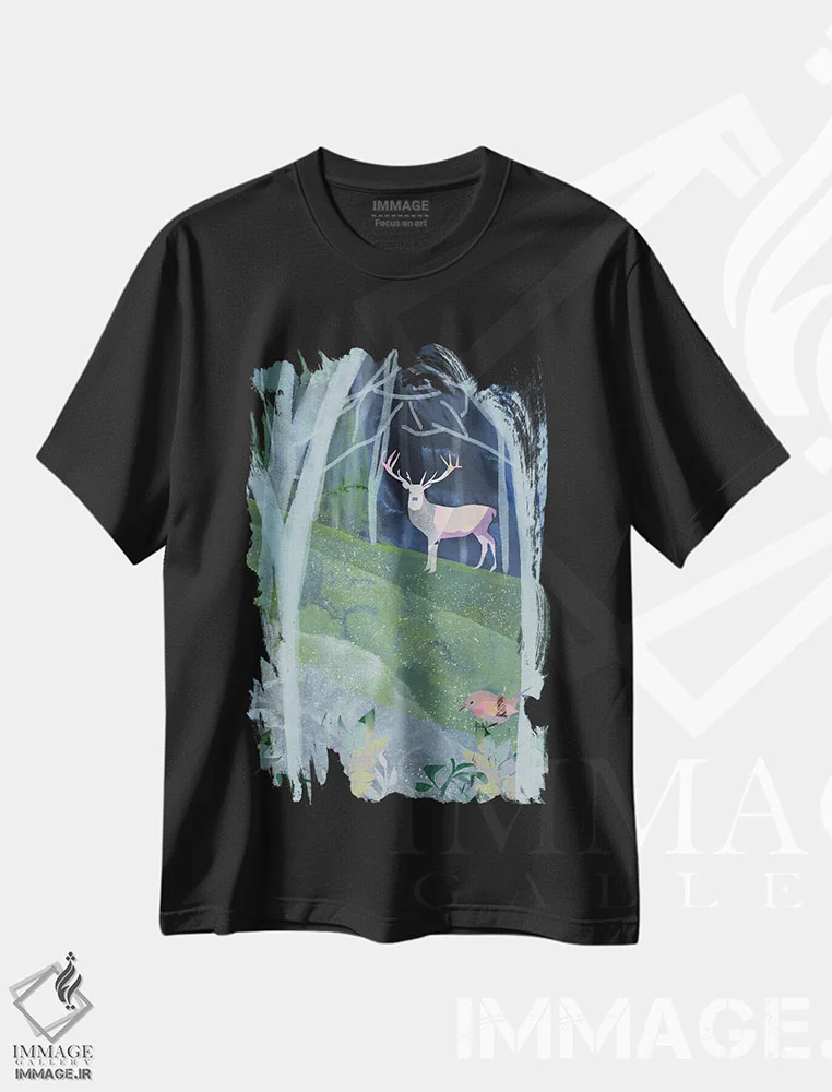 تیشرت مشکی طرح دار سکوت را بشنو، هنر دیجیتال اثر کلر وست وود | فروشگاه ایماژ