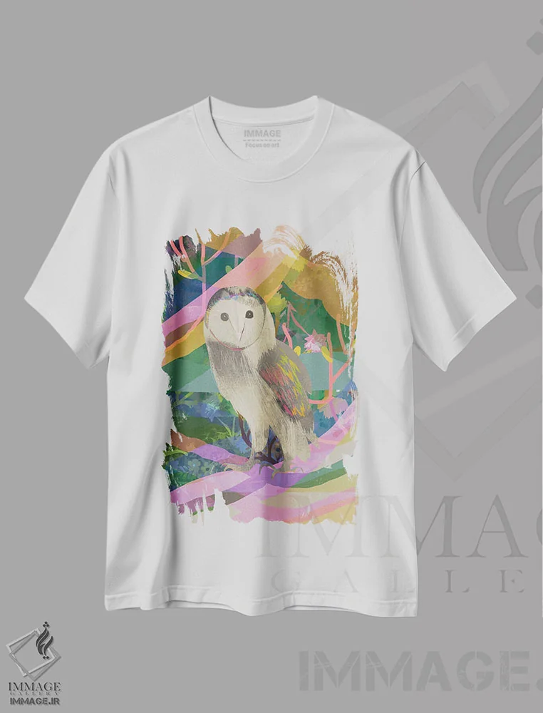 تیشرت سفید طرح دار جغد کوچک، هنر دیجیتال اثر کلر وست وود | immage.ir