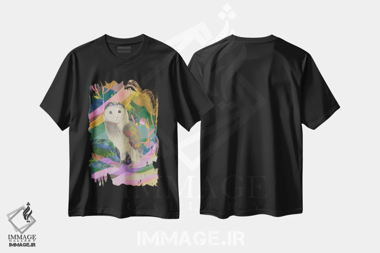 تیشرت مشکی طرح دار جغد کوچک، هنر دیجیتال اثر کلر وست وود | فروشگاه ایماژ