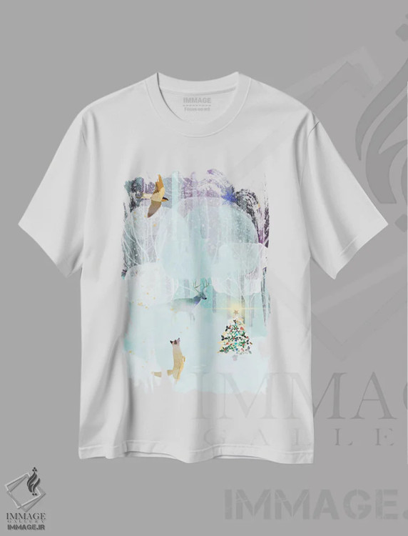 تیشرت سفید طرح دار درخت کوچک، هنر دیجیتال اثر کلر وست وود | فروشگاه ایماژ