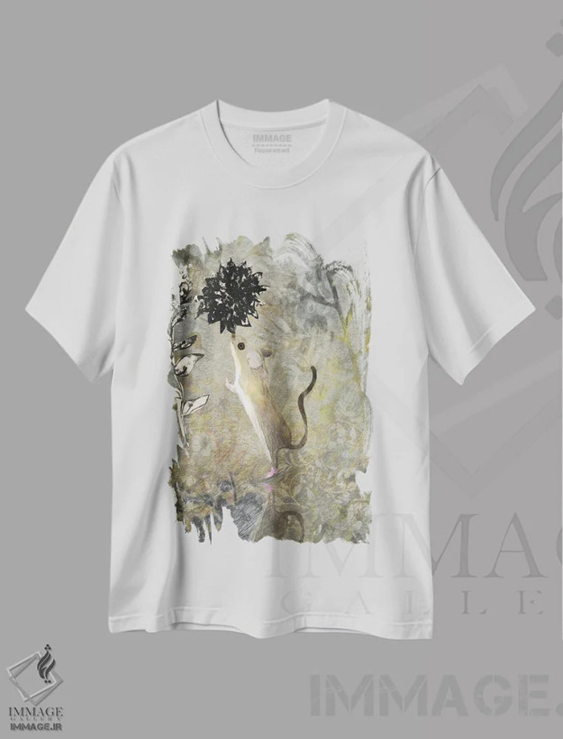 تیشرت سفید طرح دار موش، هنر دیجیتال اثر کلر وست وود | فروشگاه ایماژ