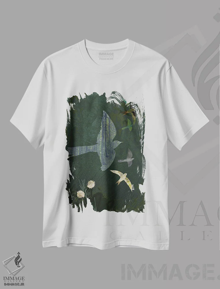 تیشرت سفید طرح دار صلح، هنر دیجیتال اثر کلر وست وود | immage.ir