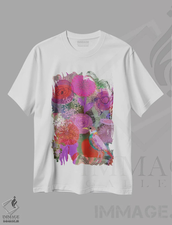 تیشرت سفید طرح دار قرمز و صورتی، هنر دیجیتال اثر کلر وست وود | immage.ir