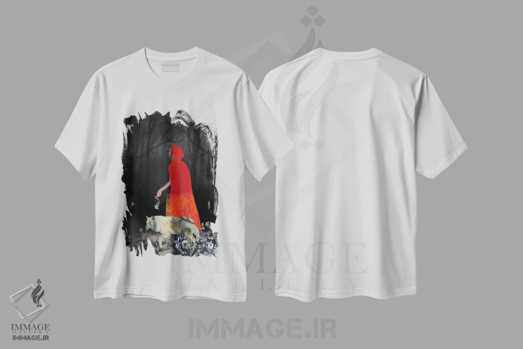 تیشرت سفید طرح دار قرمز، هنر دیجیتال اثر کلر وست وود | فروشگاه ایماژ