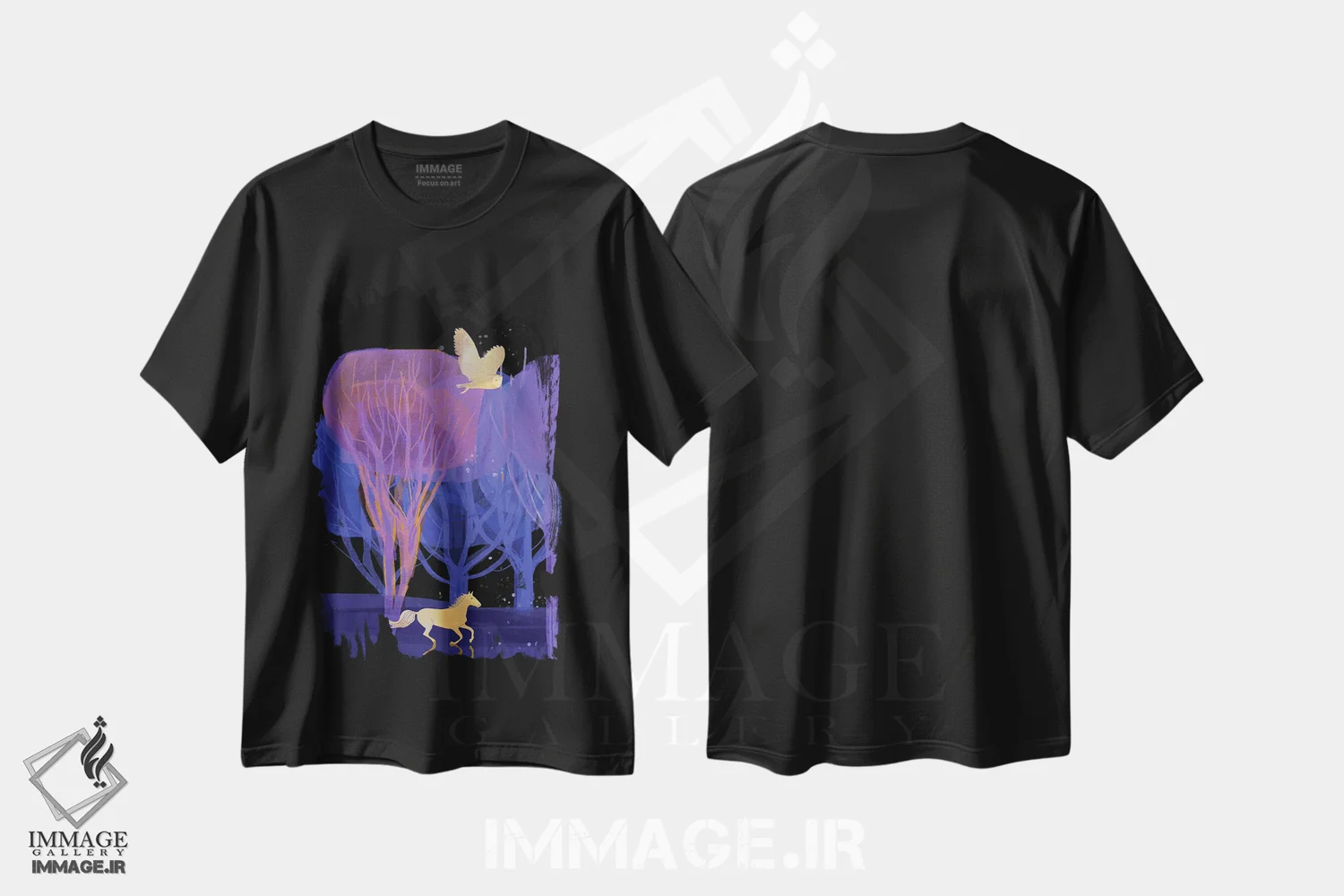 تیشرت مشکی طرح دار آزادانه بدو، هنر دیجیتال اثر کلر وست وود | فروشگاه ایماژ