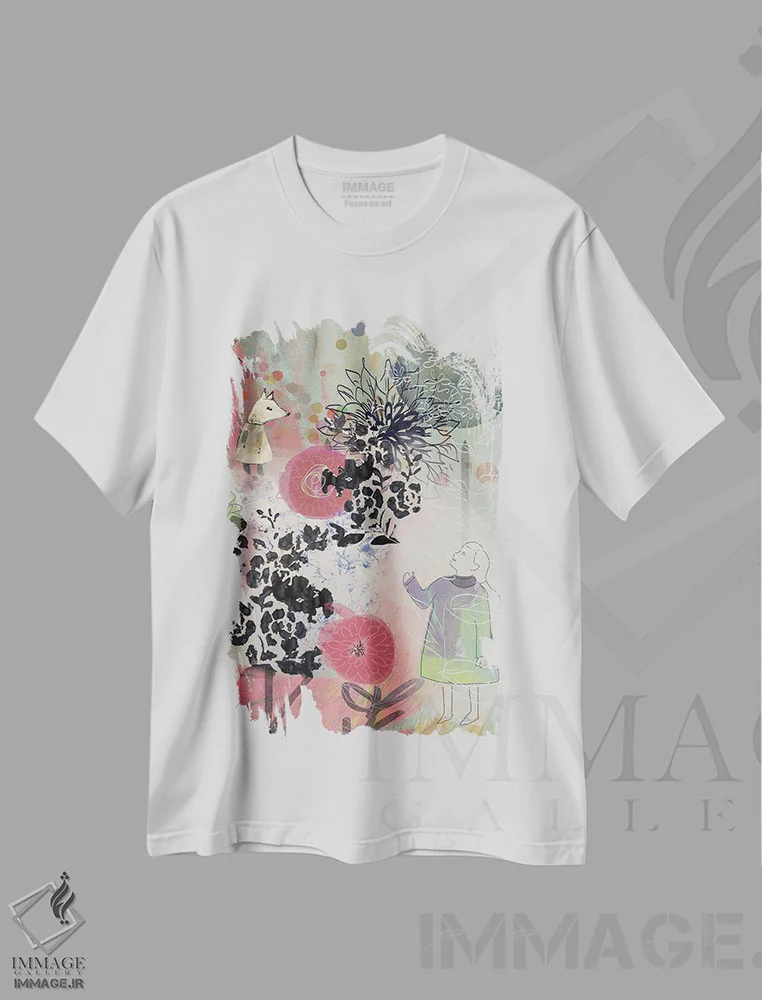تیشرت سفید طرح دار مرا ببین، آبستره اثر کلر وست وود | فروشگاه ایماژ