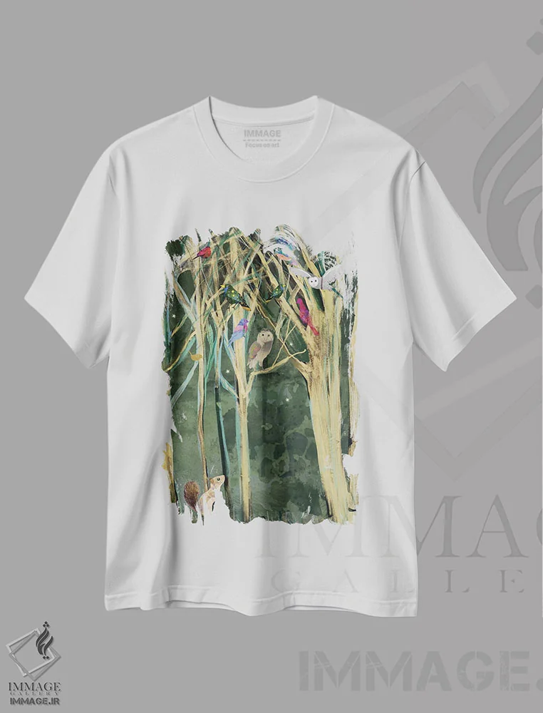 تیشرت سفید طرح دار سنجاب، هنر دیجیتال اثر کلر وست وود | فروشگاه ایماژ