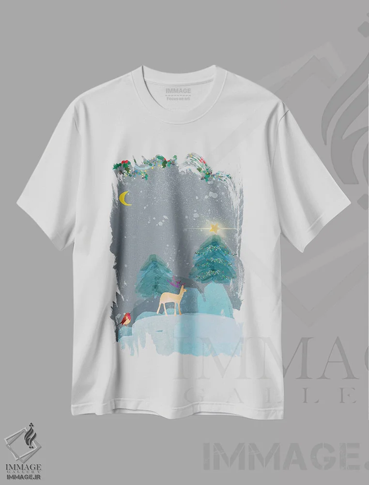 تیشرت سفید طرح دار ستاره و ماه، هنر دیجیتال اثر کلر وست وود | فروشگاه ایماژ