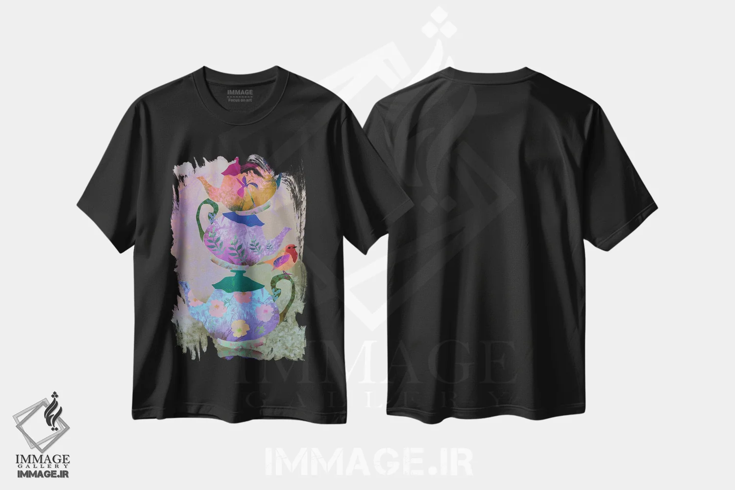 تیشرت مشکی طرح دار قوری، هنر دیجیتال اثر کلر وست وود | immage.ir