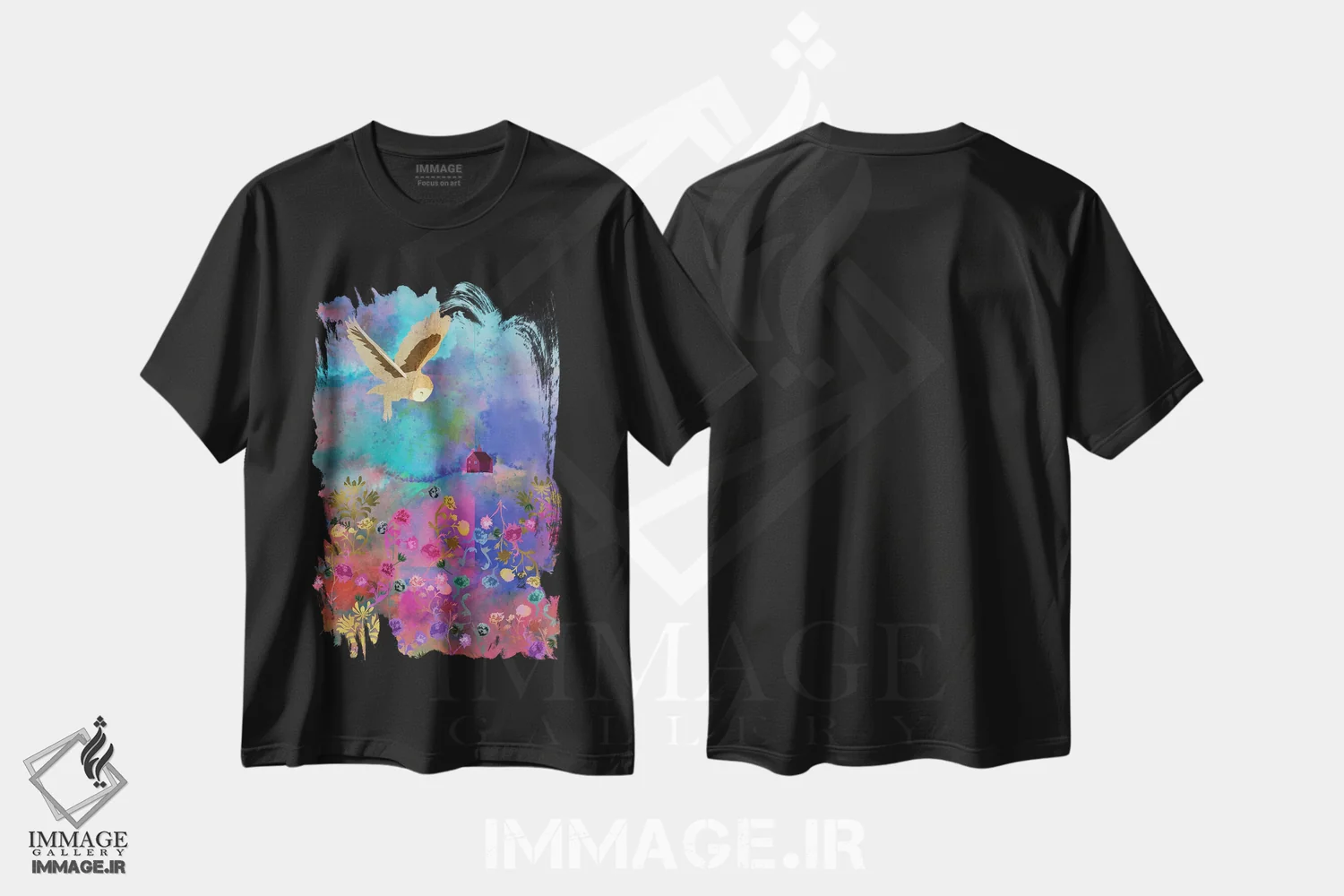 تیشرت مشکی طرح دار روز رؤیا، هنر دیجیتال اثر کلر وست وود | فروشگاه ایماژ