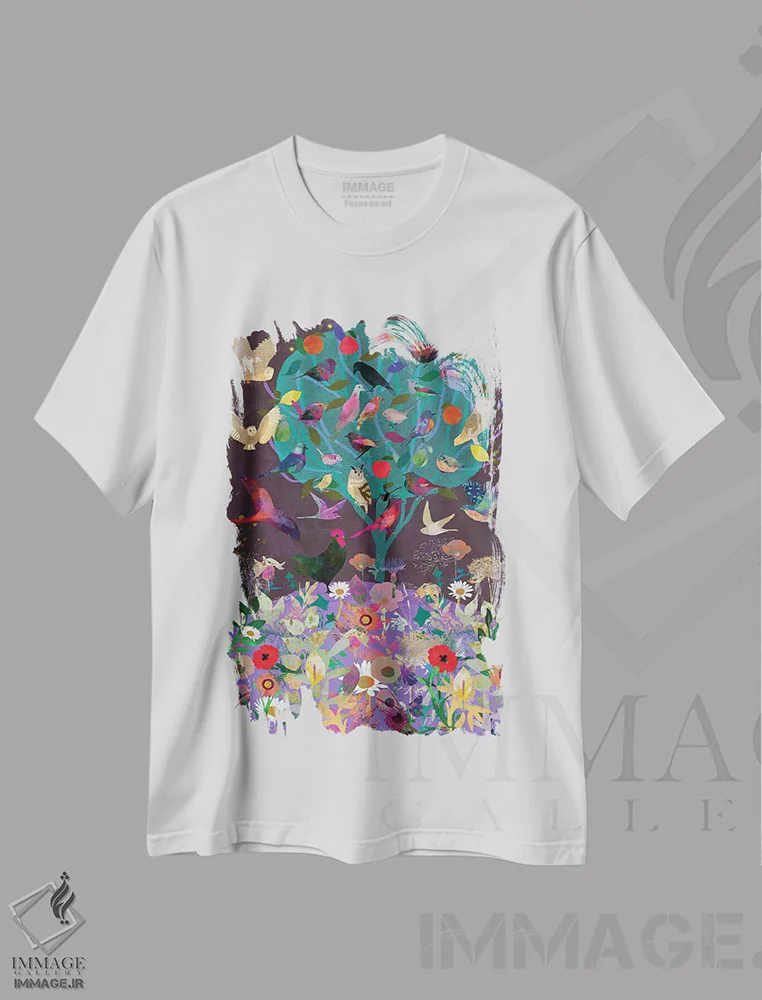 تیشرت سفید طرح دار تنها درخت، هنر دیجیتال اثر کلر وست وود | فروشگاه ایماژ