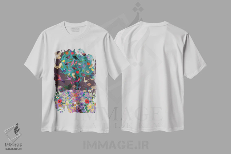 تیشرت سفید طرح دار تنها درخت، هنر دیجیتال اثر کلر وست وود | فروشگاه ایماژ