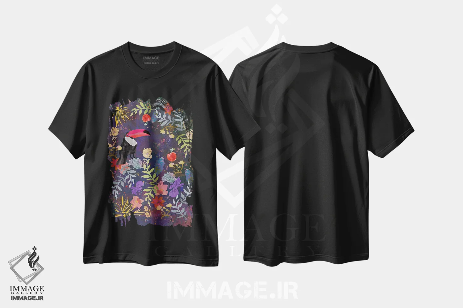 تیشرت مشکی طرح دار توکان، هنر دیجیتال اثر کلر وست وود | فروشگاه ایماژ