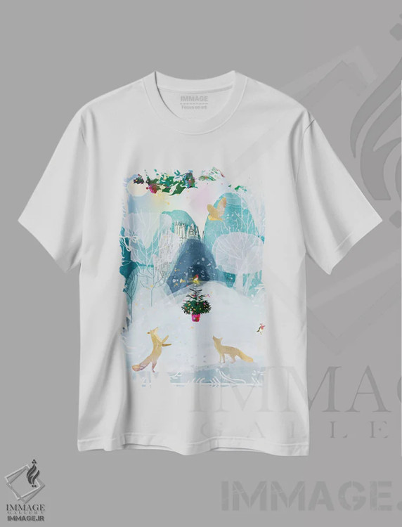 تیشرت سفید طرح دار درخت زمستانی، هنر دیجیتال اثر کلر وست وود | فروشگاه ایماژ