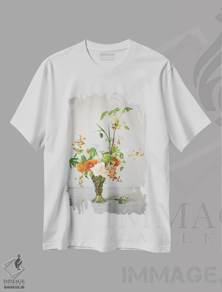تیشرت سفید طرح دار جام انبوه بهاری، مدیوم اثر کورنلیا وبر | immage.ir