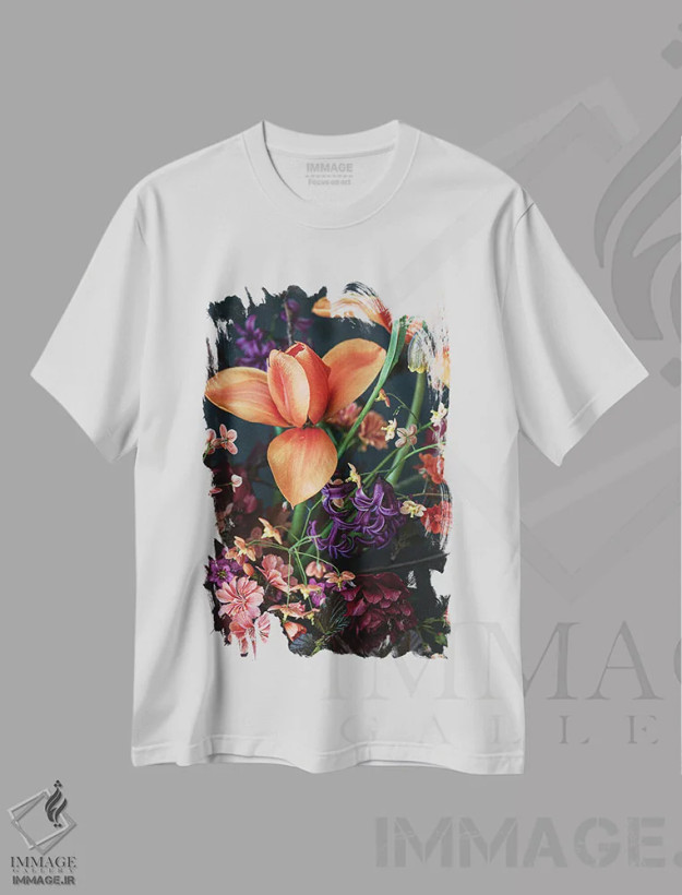 تیشرت سفید طرح دار اولین لاله های بهار، مدیوم اثر کورنلیا وبر | فروشگاه ایماژ