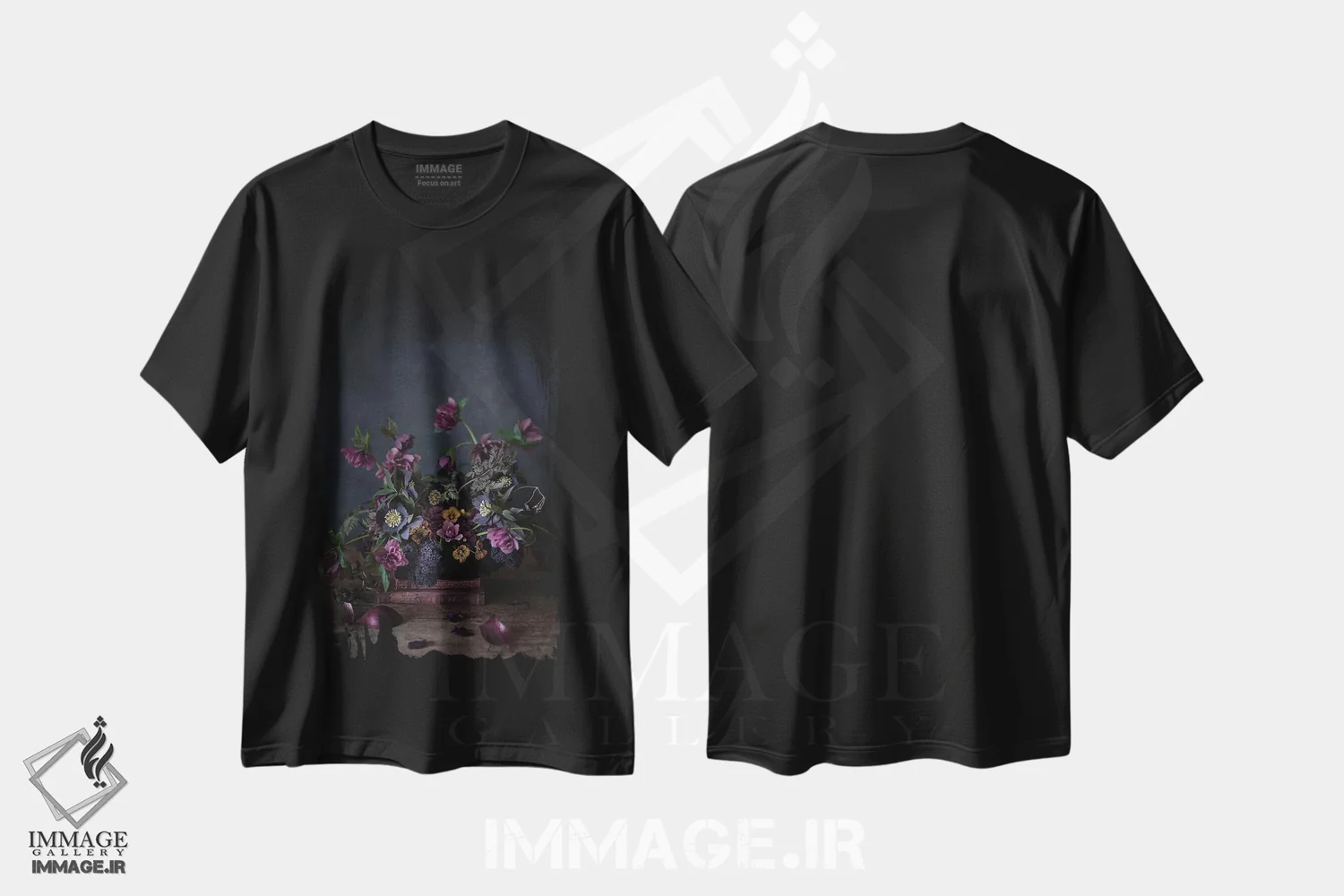 تیشرت مشکی طرح دار گل خربق و کلم، مدیوم اثر کورنلیا وبر | فروشگاه ایماژ