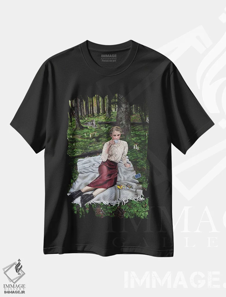 تیشرت مشکی طرح دار طوفان در فنجان چای، هنر فاخر معاصر اثر کریستینا ریج وی | immage.ir