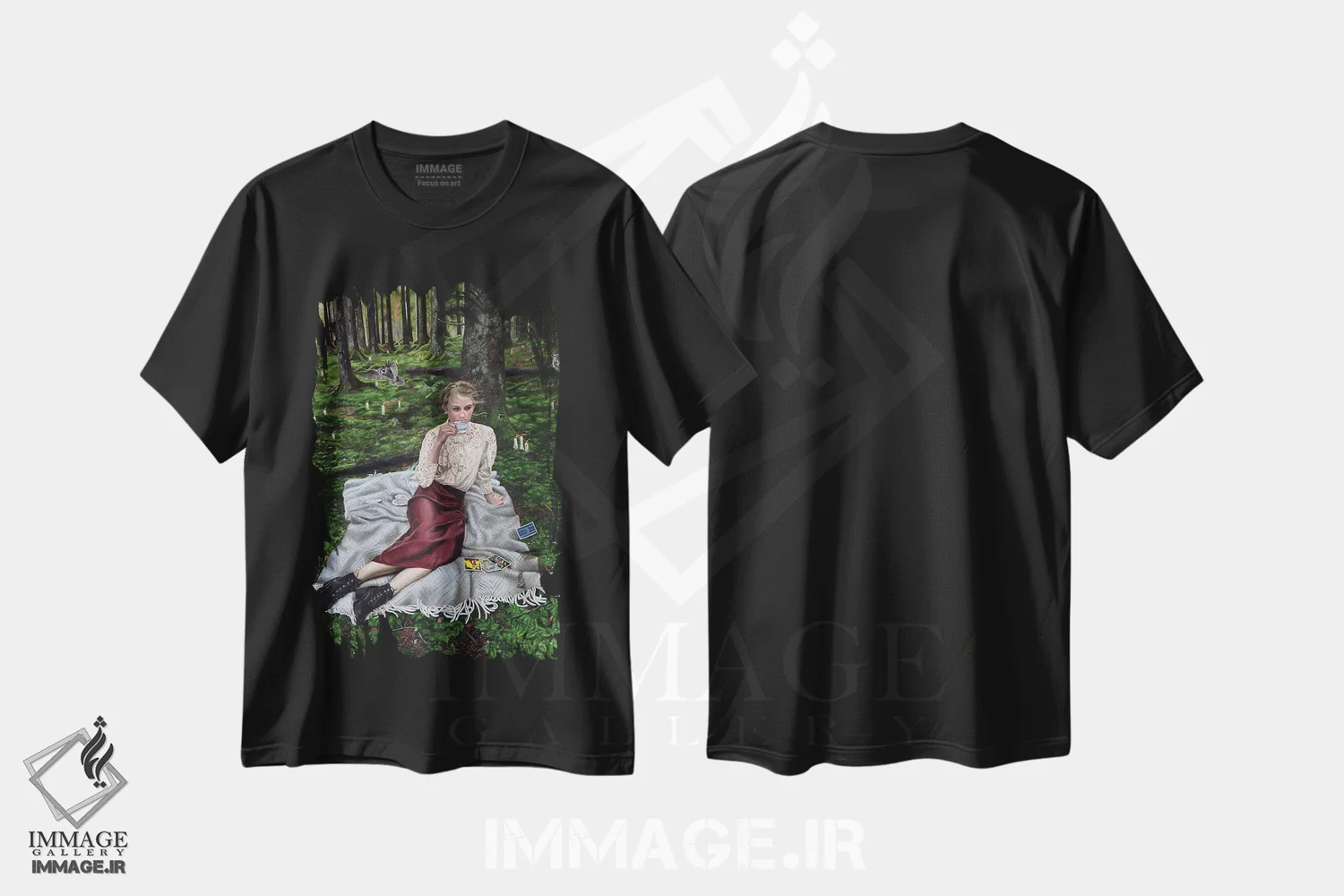 تیشرت مشکی طرح دار طوفان در فنجان چای، هنر فاخر معاصر اثر کریستینا ریج وی | immage.ir