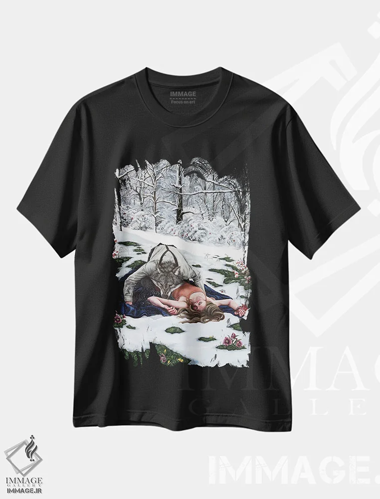 تیشرت مشکی طرح دار دلدادگان، دکوراسیون جایگزین اثر کریستینا ریج وی | فروشگاه ایماژ