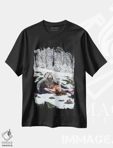 تیشرت مشکی طرح دار دلدادگان، دکوراسیون جایگزین اثر کریستینا ریج وی | فروشگاه ایماژ