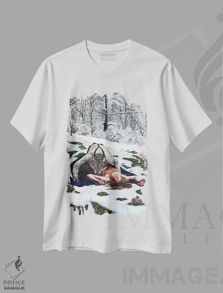 تیشرت سفید طرح دار دلدادگان، دکوراسیون جایگزین اثر کریستینا ریج وی | immage.ir