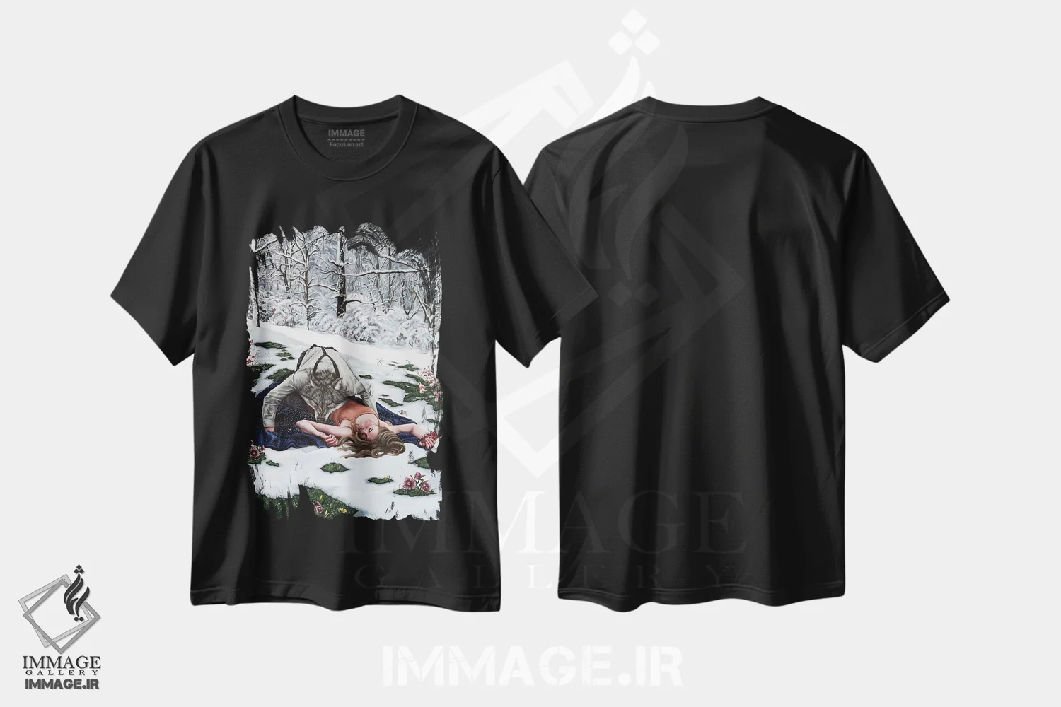 تیشرت مشکی طرح دار دلدادگان، دکوراسیون جایگزین اثر کریستینا ریج وی | فروشگاه ایماژ