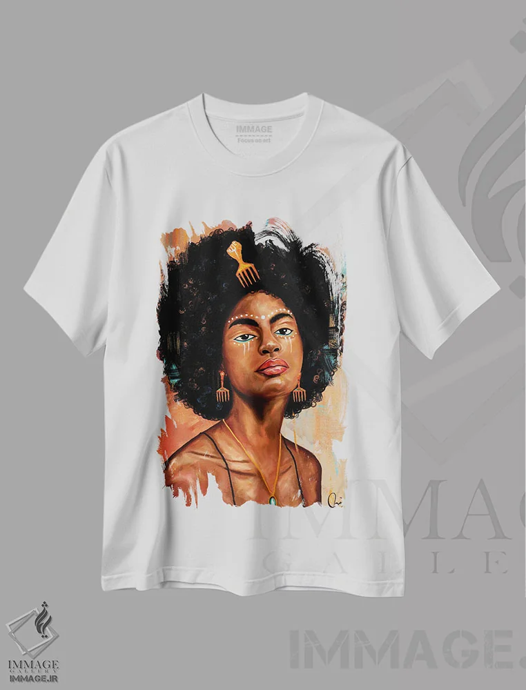 تیشرت سفید طرح دار آفرو کندی، هنر آمریکایی آفریقایی تبار اثر کریکس توور ادوین | فروشگاه ایماژ