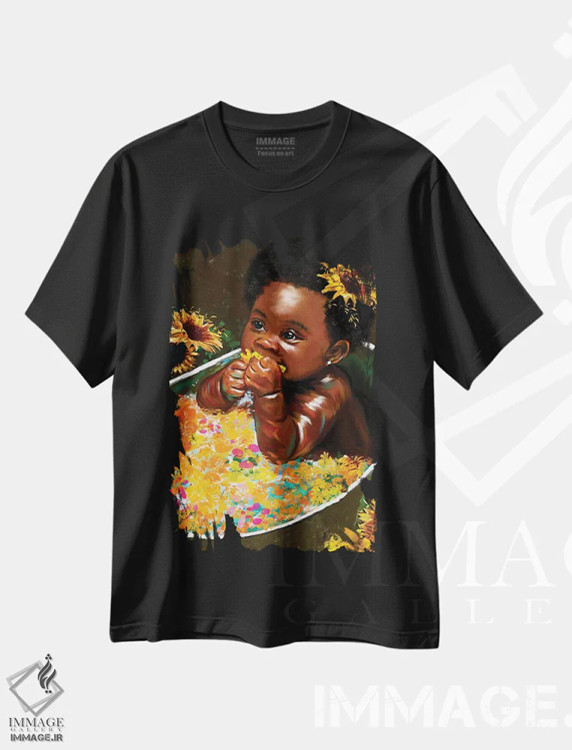 تیشرت مشکی طرح دار دختر پوست قهوه ای "امید"، هنر آمریکایی آفریقایی تبار اثر کریکس توور ادوین | immage.ir