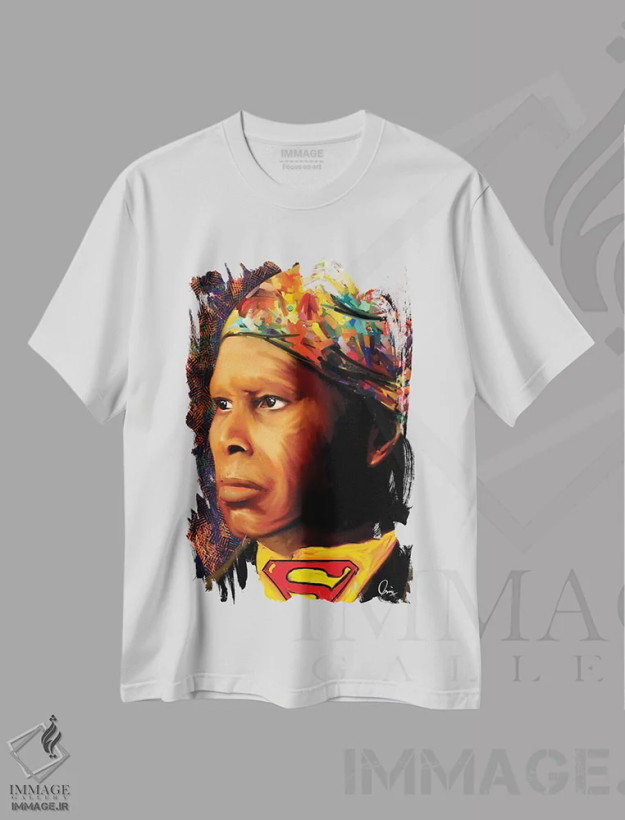 تیشرت سفید طرح دار هریت تابمن ابرقهرمان، هنر آمریکایی آفریقایی تبار اثر کریکس توور ادوین | فروشگاه ایماژ