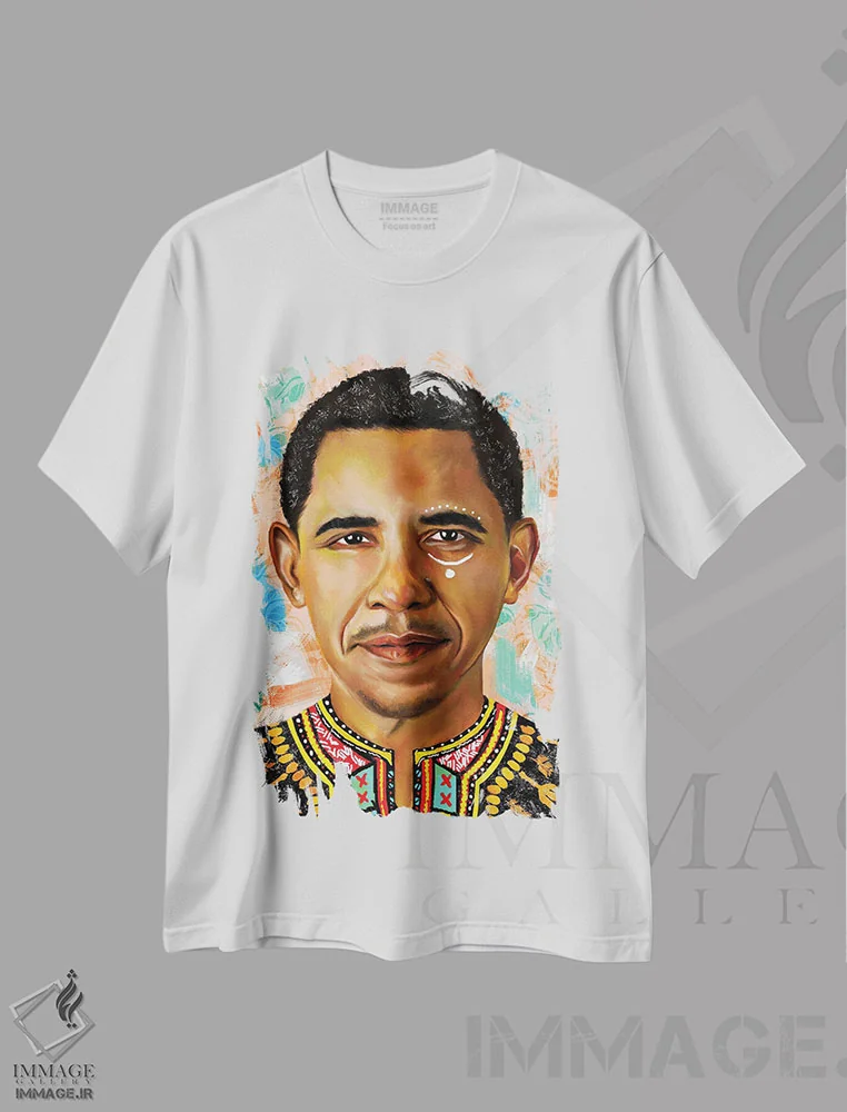 تیشرت سفید طرح دار باراک اوباما، هنر آمریکایی آفریقایی تبار اثر کریکس توور ادوین | فروشگاه ایماژ