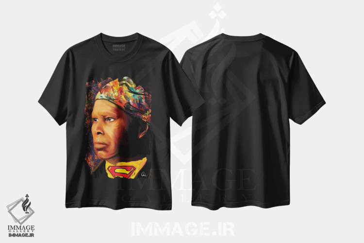 تیشرت مشکی طرح دار هریت تابمن ابرقهرمان، هنر آمریکایی آفریقایی تبار اثر کریکس توور ادوین | immage.ir