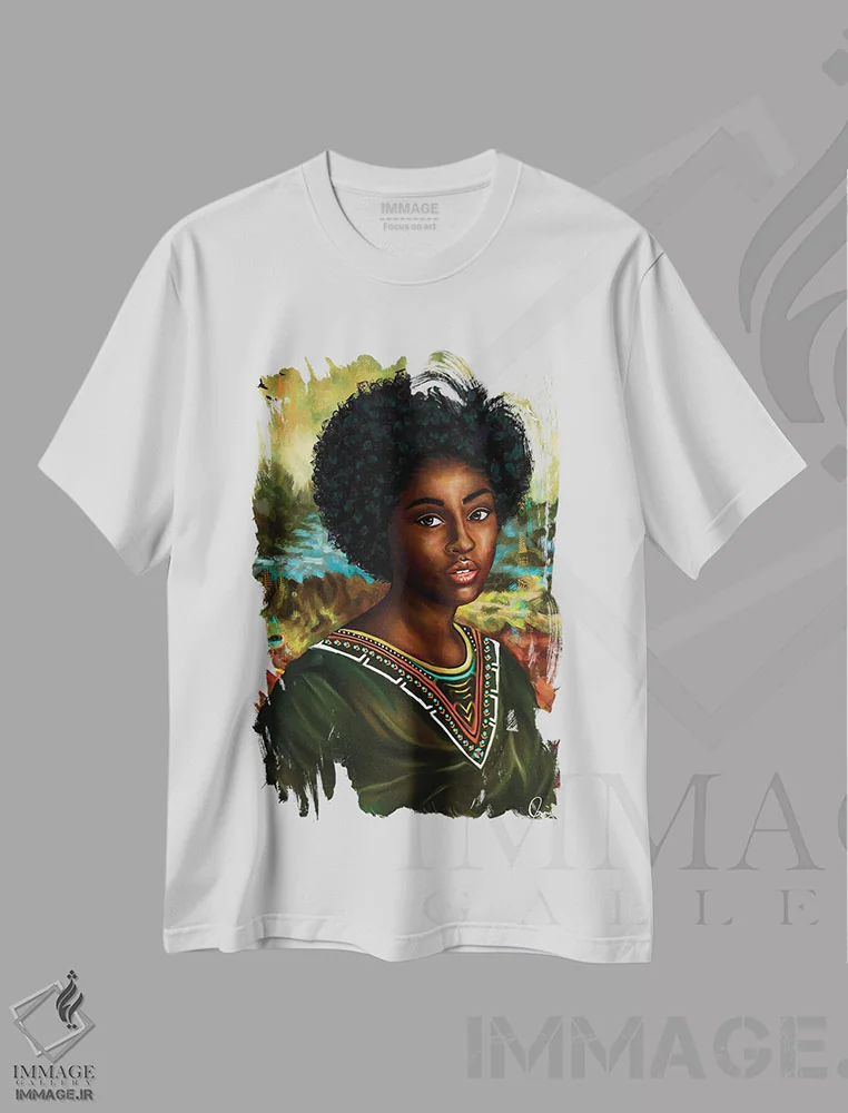 تیشرت سفید طرح دار مونالیزای ملانین، هنر آمریکایی آفریقایی تبار اثر کریکس توور ادوین | immage.ir