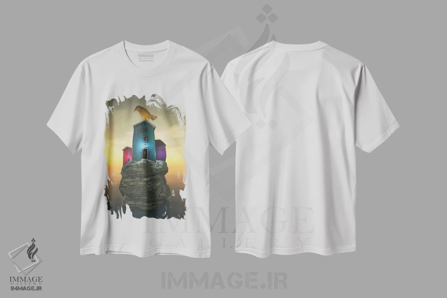 تیشرت سفید طرح دار خانهٔ پرنده، هنر فاخر معاصر اثر سینتیا دکر | immage.ir