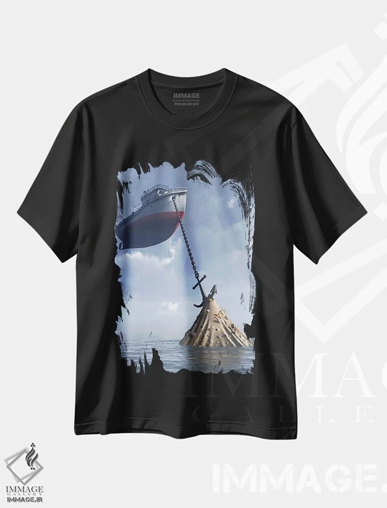 تیشرت مشکی طرح دار حوضچهٔ خشکی، هنر فاخر معاصر اثر سینتیا دکر | فروشگاه ایماژ
