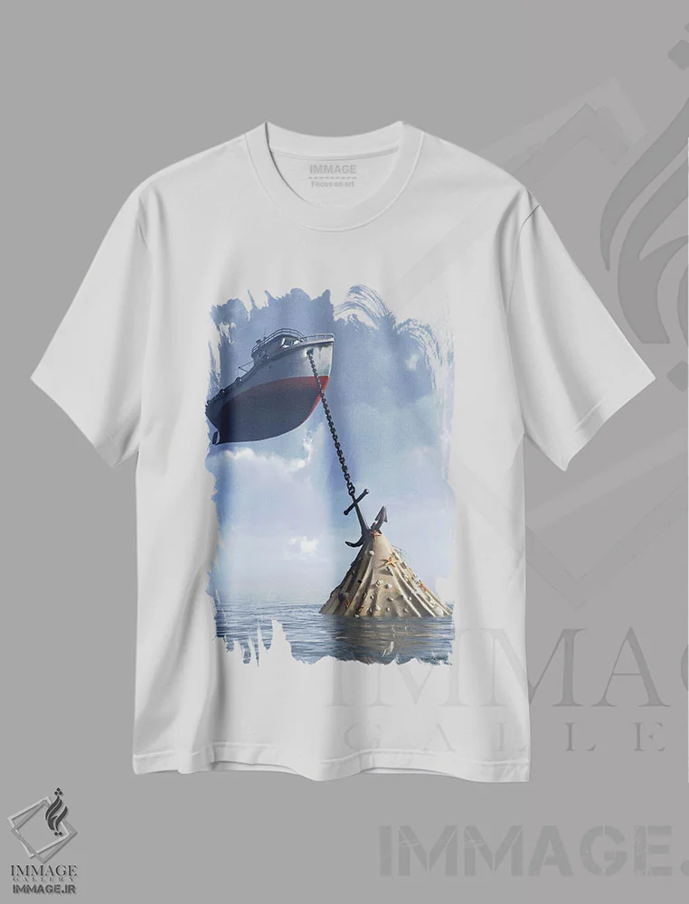 تیشرت سفید طرح دار حوضچهٔ خشکی، هنر فاخر معاصر اثر سینتیا دکر | immage.ir