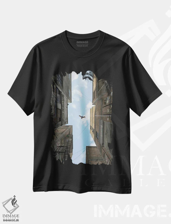 تیشرت مشکی طرح دار کوچه بعدازظهر، هنر دیجیتال اثر سینتیا دکر | immage.ir
