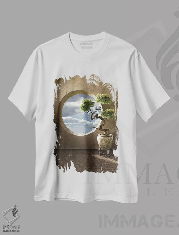 تیشرت سفید طرح دار هایکو، دکور آسیایی اثر سینتیا دکر | فروشگاه ایماژ