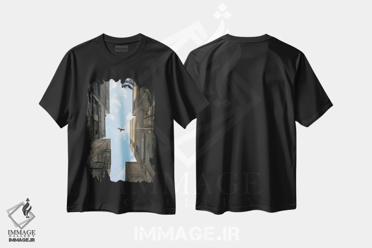 تیشرت مشکی طرح دار کوچه بعدازظهر، هنر دیجیتال اثر سینتیا دکر | immage.ir