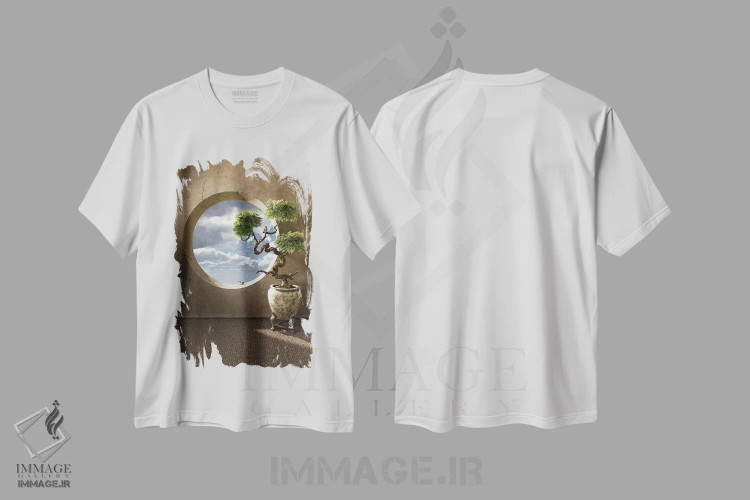 تیشرت سفید طرح دار هایکو، دکور آسیایی اثر سینتیا دکر | فروشگاه ایماژ