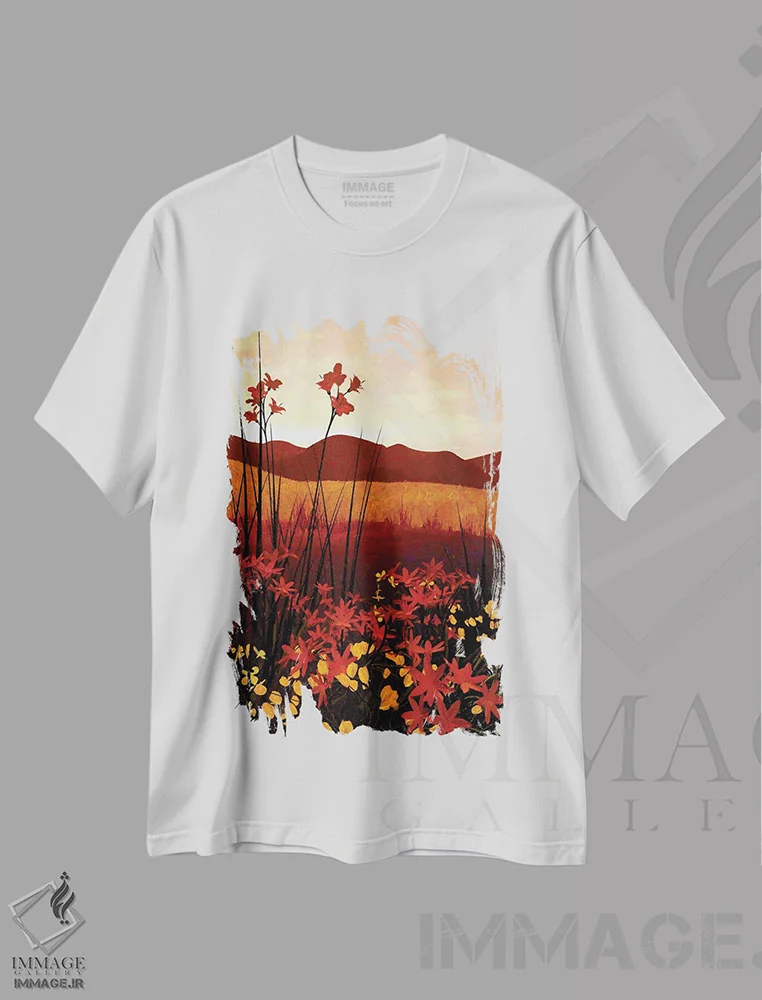 تیشرت سفید طرح دار مزرعهٔ گل ها، هنر دیجیتال اثر سینتیا دکر | immage.ir
