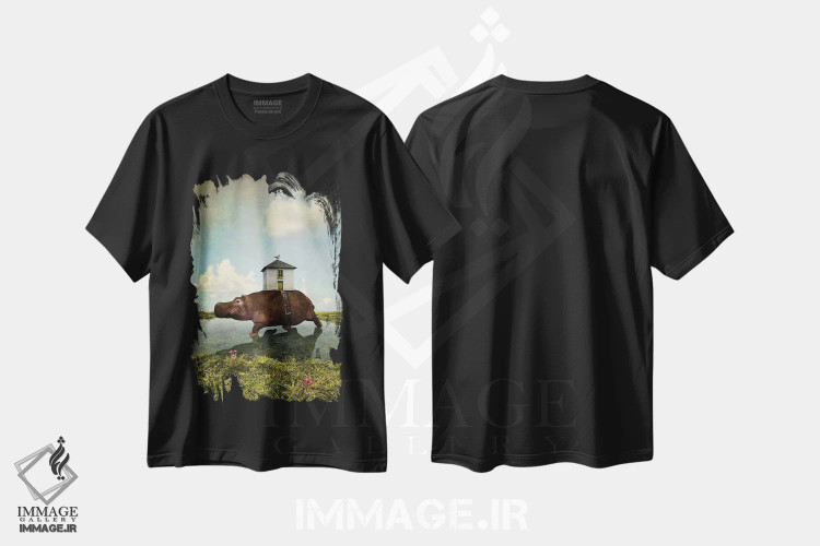 تیشرت مشکی طرح دار هیپوی خانگی، هنر فاخر معاصر اثر سینتیا دکر | فروشگاه ایماژ