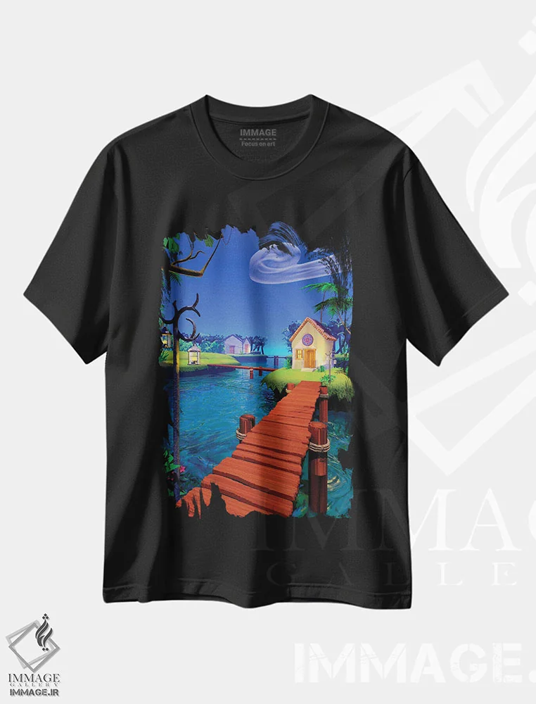 تیشرت مشکی طرح دار تالاب، هنر فاخر معاصر اثر سینتیا دکر | immage.ir