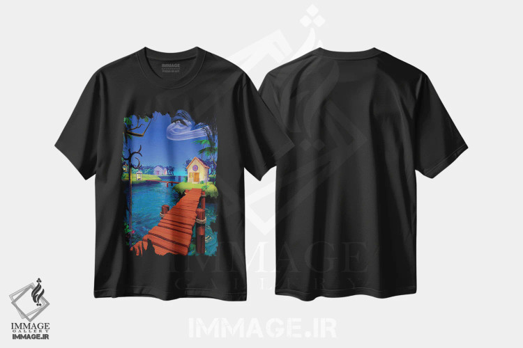 تیشرت مشکی طرح دار تالاب، هنر فاخر معاصر اثر سینتیا دکر | immage.ir